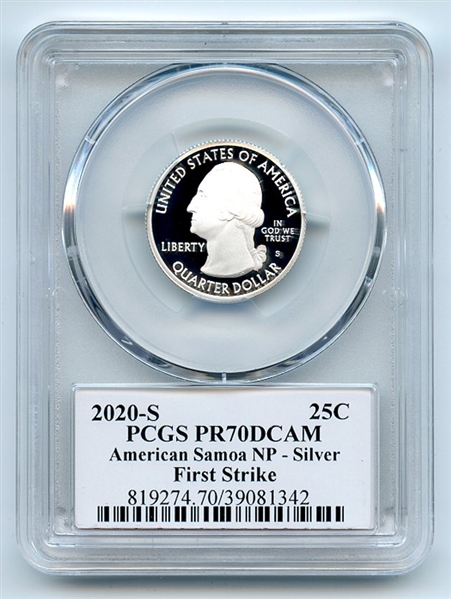 2020 S 25C Silver American Samoa Quarter PCGS PR70DCAM FS Cleveland Arrows