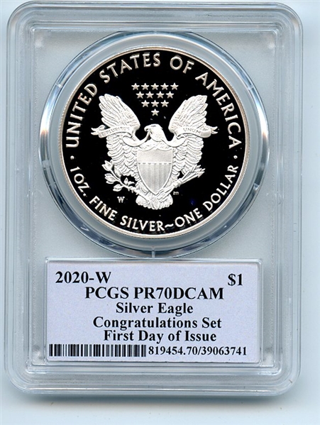 2020 W $1 Proof Silver Eagle Congratulations PCGS PR70DCAM FDOI Cleveland Native