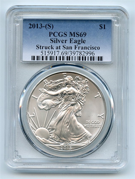 2013 (S) $1 American Silver Eagle Dollar 1oz PCGS MS69