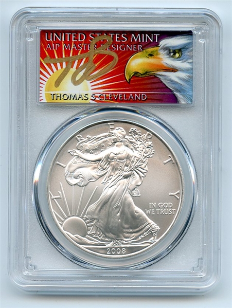 2008 $1 American Silver Eagle Dollar 1oz PCGS MS70 Thomas Cleveland Eagle FS