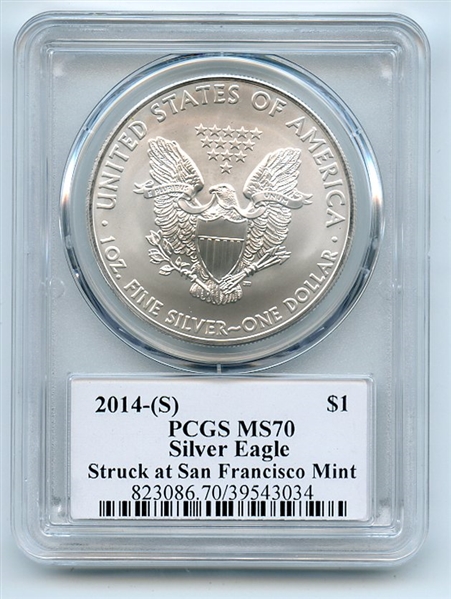 2014 (S) $1 American Silver Eagle Dollar 1oz PCGS MS70 Leonard Buckley