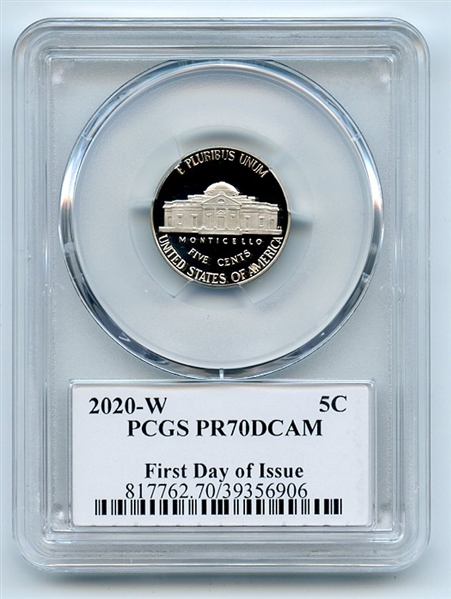 2020 W 5C Jefferson Nickel PCGS PR70DCAM First Day of Issue Cleveland Arrows