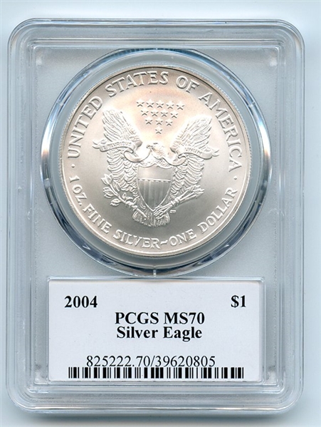 2004 $1 American Silver Eagle Dollar 1oz PCGS MS70 Leonard Buckley