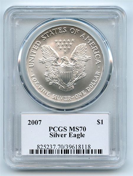 2007 $1 American Silver Eagle Dollar 1oz PCGS MS70 Thomas Cleveland Arrows