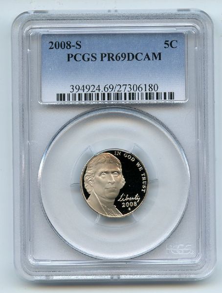 2008 S 5C Jefferson Nickel PCGS PR69DCAM