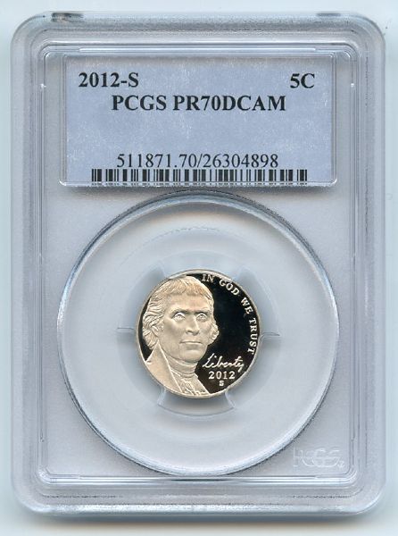 2012 S 5C Jefferson Nickel PCGS PR70DCAM