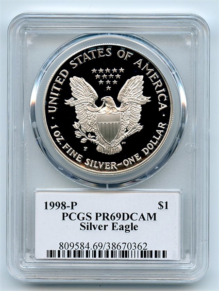 1998 P $1 Proof American Silver Eagle 1oz PCGS PR69DCAM Thomas Cleveland Eagle