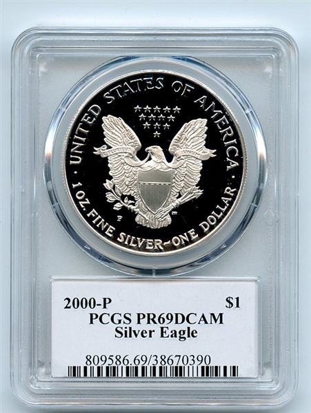 2000 P $1 Proof American Silver Eagle 1oz PCGS PR69DCAM Thomas Cleveland Eagle