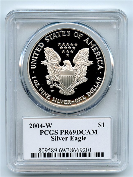 2004 W $1 Proof American Silver Eagle 1oz PCGS PR69DCAM Thomas Cleveland Eagle