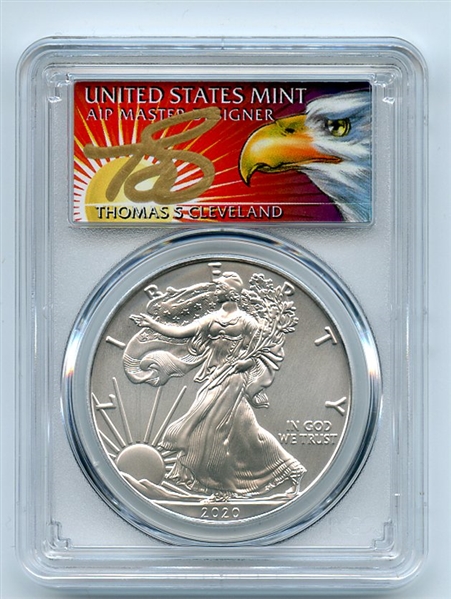 2020 $1 American Silver Eagle 1oz PCGS MS70 FDOI Thomas Cleveland Eagle