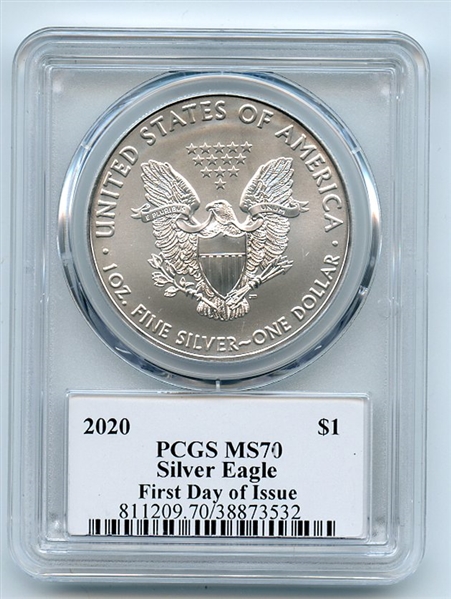 2020 $1 American Silver Eagle 1oz PCGS MS70 FDOI Thomas Cleveland Native