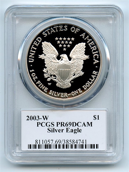 2003 W $1 Proof American Silver Eagle 1oz PCGS PR69DCAM Leonard Buckley