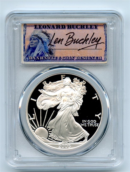 2005 W $1 Proof American Silver Eagle 1oz PCGS PR69DCAM Leonard Buckley