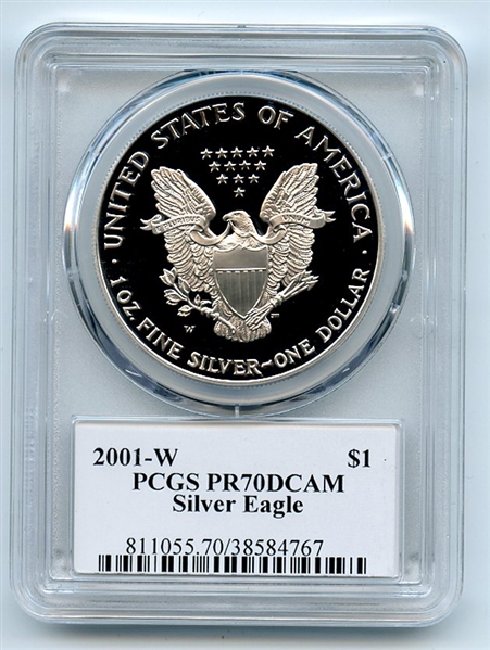 2001 W $1 Proof American Silver Eagle 1oz PCGS PR70DCAM Leonard Buckley