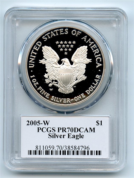 2005 W $1 Proof American Silver Eagle 1oz PCGS PR70DCAM Leonard Buckley