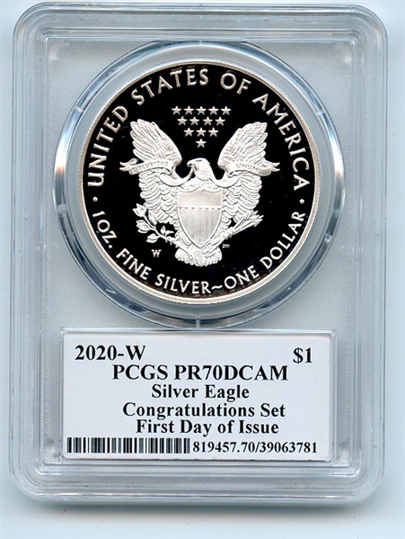 2020 W $1 Proof Silver Eagle Congratulations PCGS PR70DCAM FDOI Cleveland Eagle