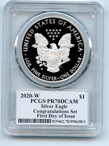 2020 W $1 Proof Silver Eagle Congratulations PCGS PR70DCAM FDOI Leonard Buckley