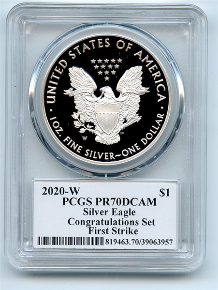 2020 W $1 Proof Silver Eagle Congratulations PCGS PR70DCAM FS Leonard Buckley