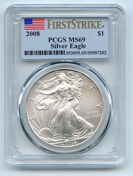 2008 $1 American Silver Eagle Dollar 1oz PCGS MS69 First Strike