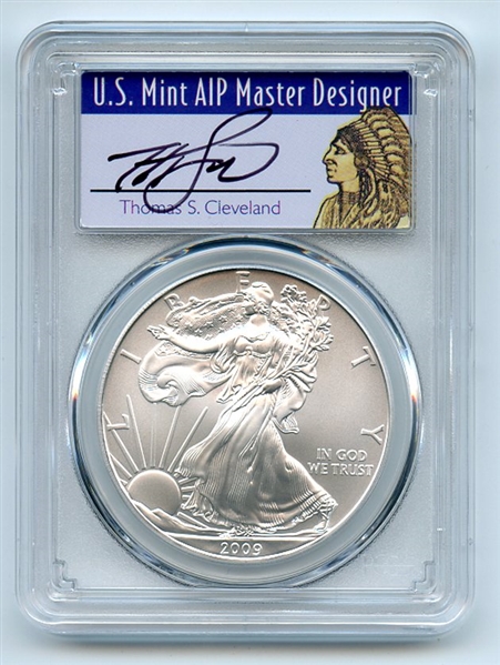 2009 $1 American Silver Eagle Dollar 1oz PCGS MS70 Thomas Cleveland Native