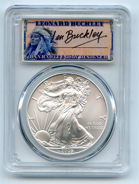 2009 $1 American Silver Eagle Dollar 1oz PCGS MS70 Leonard Buckley