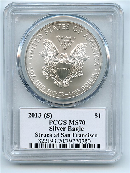 2013 (S) $1 American Silver Eagle Dollar 1oz PCGS MS70 Leonard Buckley
