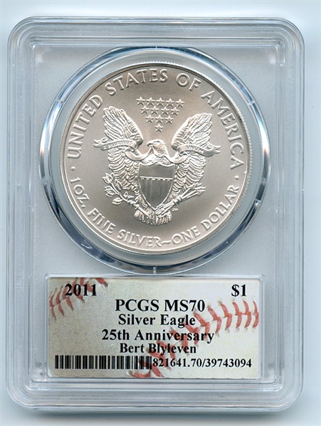2011 $1 Americna Silver Eagle Dollar 1oz PCGS MS70 Bert Blyleven