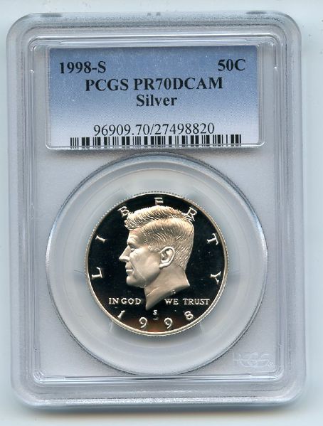 1998 S 50C Silver Kennedy Half Dollar Proof PCGS PR70DCAM