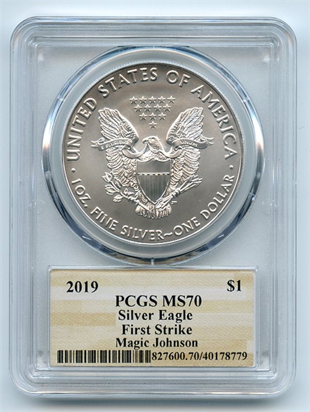 2019 $1 American Silver Eagle 1oz Dollar PCGS MS70 First Strike Magic Johnson