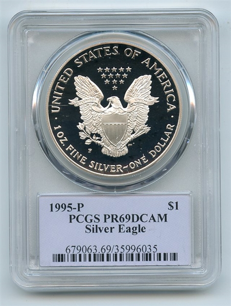 1995 P $1 Proof American Silver Eagle 1oz PCGS PR69DCAM Thomas Cleveland Native