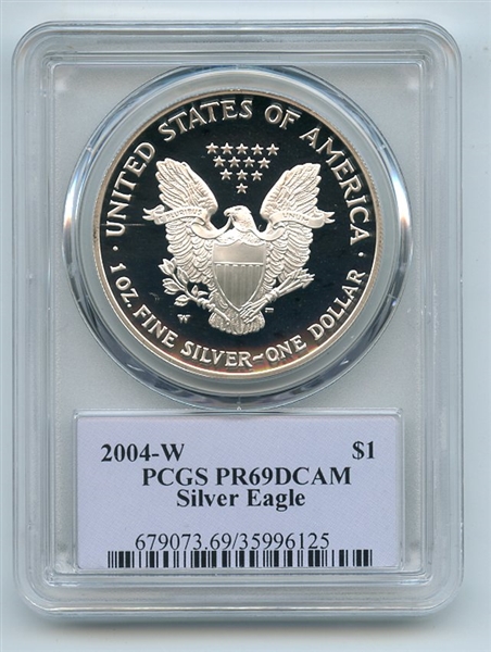 2004 W $1 Proof American Silver Eagle 1oz PCGS PR69DCAM Thomas Cleveland Native