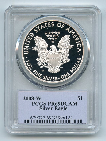 2008 W $1 Proof American Silver Eagle 1oz PCGS PR69DCAM Thomas Cleveland Native