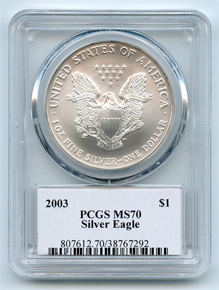 2003 $1 American Silver Eagle Dollar PCGS MS70 Thomas Cleveland Arrows