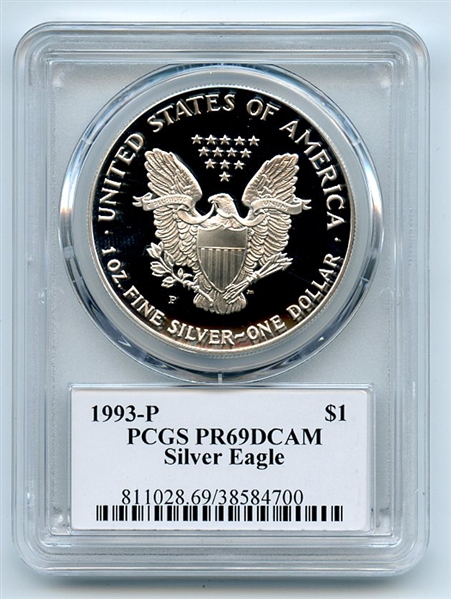 1993 P $1 Proof American Silver Eagle 1oz PCGS PR69DCAM Leonard Buckley