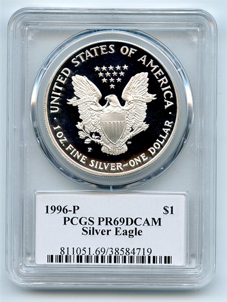 1996 P $1 Proof American Silver Eagle 1oz PCGS PR69DCAM Leonard Buckley