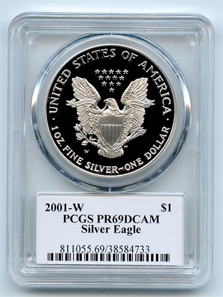 2001 W $1 Proof American Silver Eagle 1oz PCGS PR69DCAM Leonard Buckley