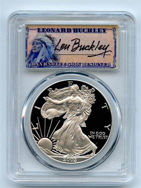 2002 W $1 Proof American Silver Eagle 1oz PCGS PR69DCAM Leonard Buckley