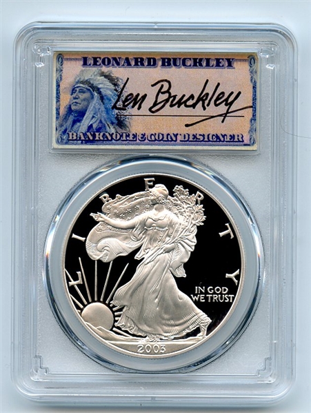 2003 W $1 Proof American Silver Eagle 1oz PCGS PR70DCAM Leonard Buckley