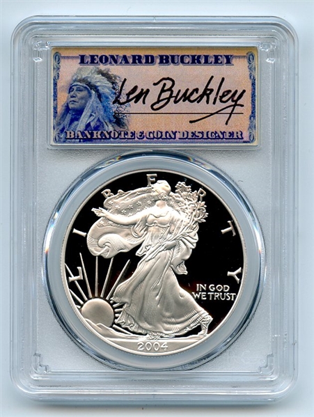 2004 W $1 Proof American Silver Eagle 1oz PCGS PR70DCAM Leonard Buckley
