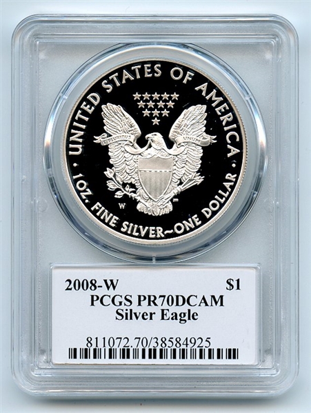 2008 W $1 Proof American Silver Eagle 1oz PCGS PR70DCAM Leonard Buckley