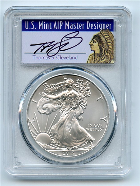 2014 (S) $1 American Silver Eagle Dollar 1oz PCGS MS70 Thomas Cleveland Native