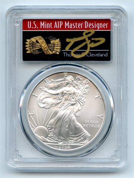 2008 $1 American Silver Eagle 1oz Dollar PCGS MS70 Thomas Cleveland Arrows