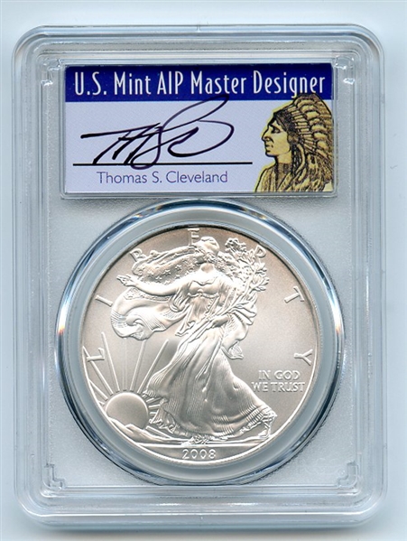 2008 $1 American Silver Eagle 1oz Dollar PCGS MS70 Thomas Cleveland Native