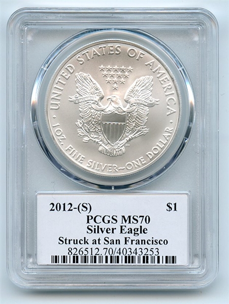 2012 (S) $1 American Silver Eagle 1oz Dollar PCGS MS70 Leonard Buckley