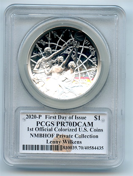 2020 P $1 Colorized Basketball Commemorative PCGS PR70DCAM FDOI Lenny Wilkens