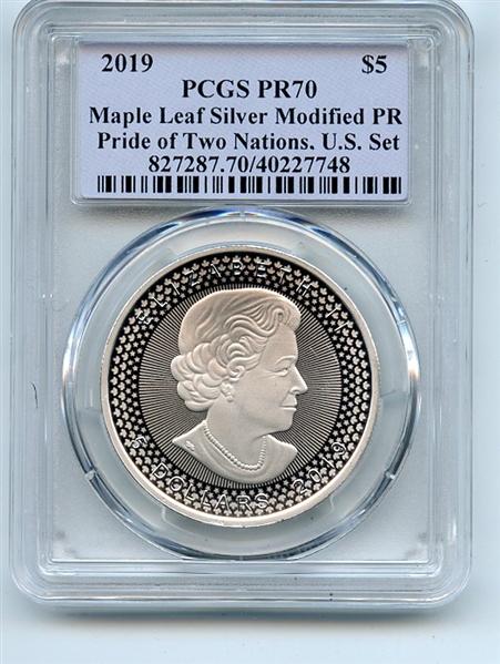 2019 $5 Silver Maple Leaf Modified Pride of 2 Nations PCGS PR70 Cleveland Native