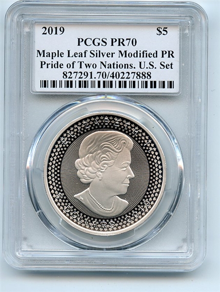 2019 $5 Silver Maple Leaf Modified Pride of 2 Nations PCGS PR70 Leonard Buckley