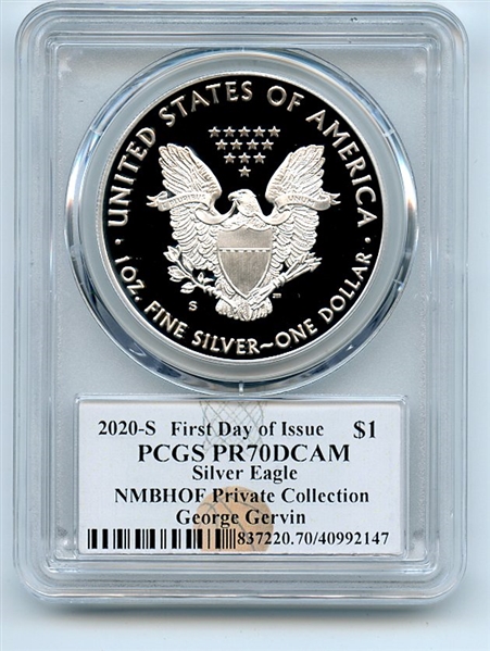 2020 S $1 Proof American Silver Eagle 1oz PCGS PR70DCAM FDOI George Gervin