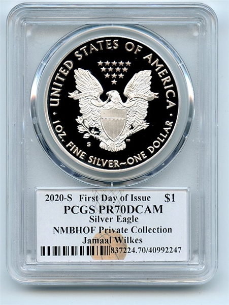 2020 S $1 Proof American Silver Eagle 1oz PCGS PR70DCAM FDOI Jamaal Wilkes