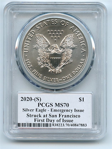 2020 (S) $1 Silver Eagle Emergency Issue PCGS MS70 FDOI Thomas Cleveland Eagle